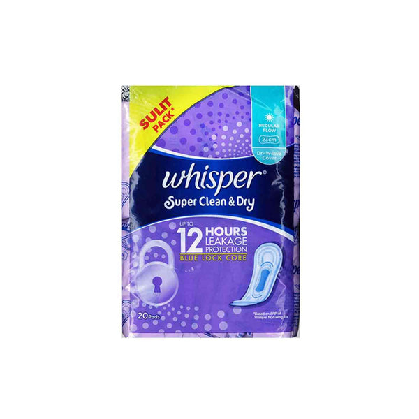 Whisper Super Clean & Dry Regular Flow Non Wings 20'S