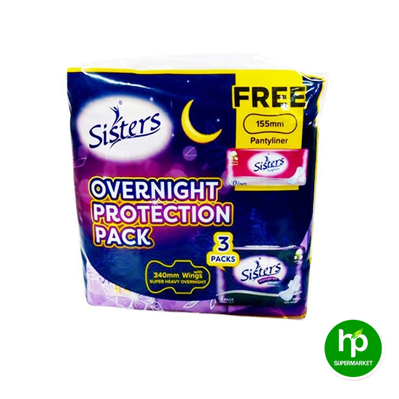 Sisters Overnight Dry Super Heavy Flow 3 Packs x 4 Pads + Free Sisters Panty Liners 20's