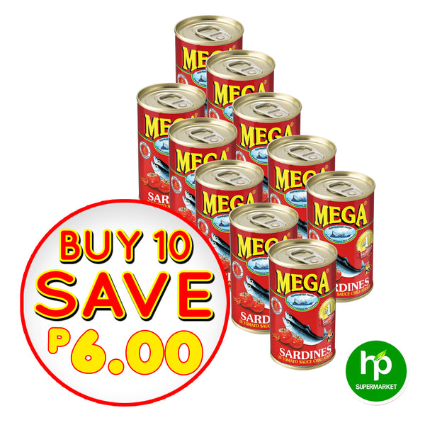 Buy 10 Mega Sardines in Tomato Sauce Chili 155g Save P6.00