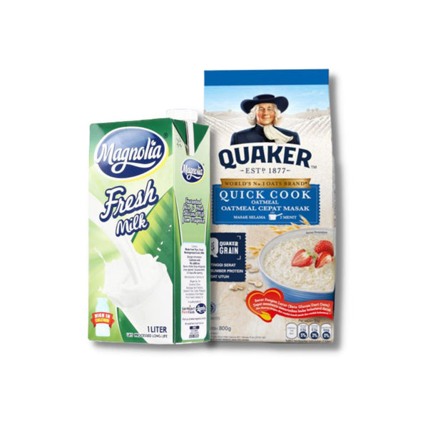 Buy Quaker Quick Cook Oatmeal 800g. and 1L Magnolia Fresh Milk Save P20.00